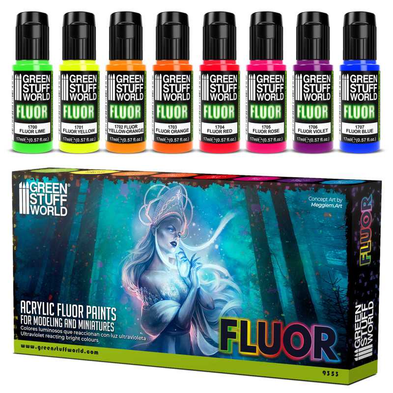 Green Stuff World Acrylic Fluor Paint Set, 8x17 ml