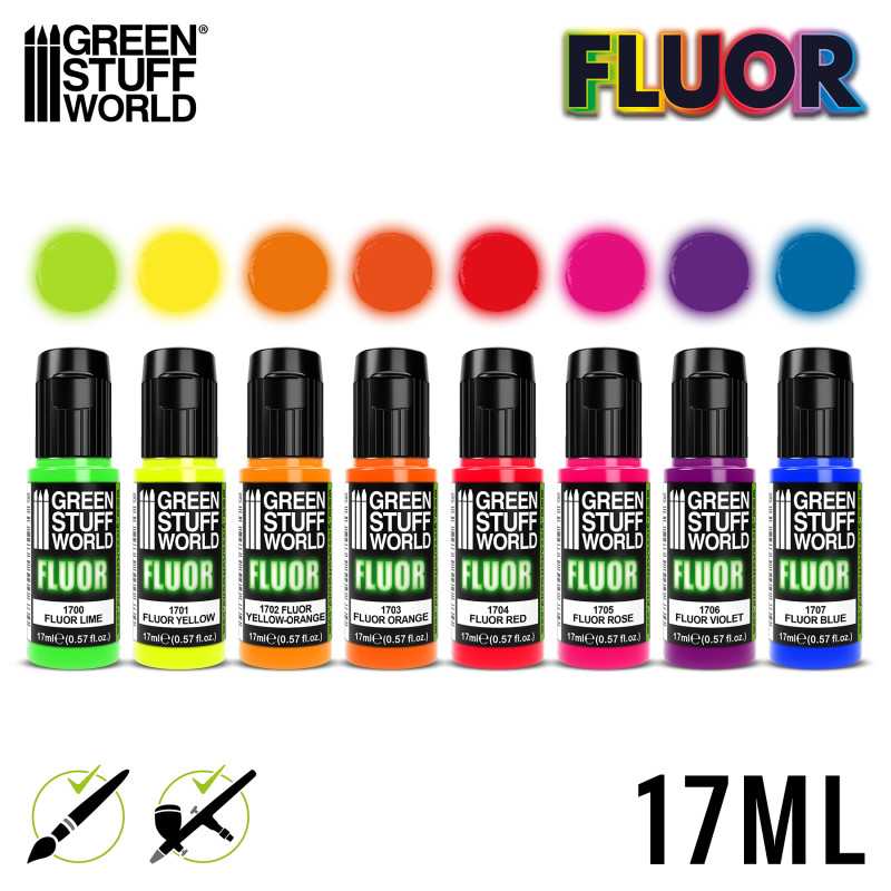 Green Stuff World Acrylic Fluor Paint Set, 8x17 ml