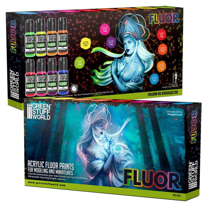 Green Stuff World Acrylic Fluor Paint Set, 8x17 ml