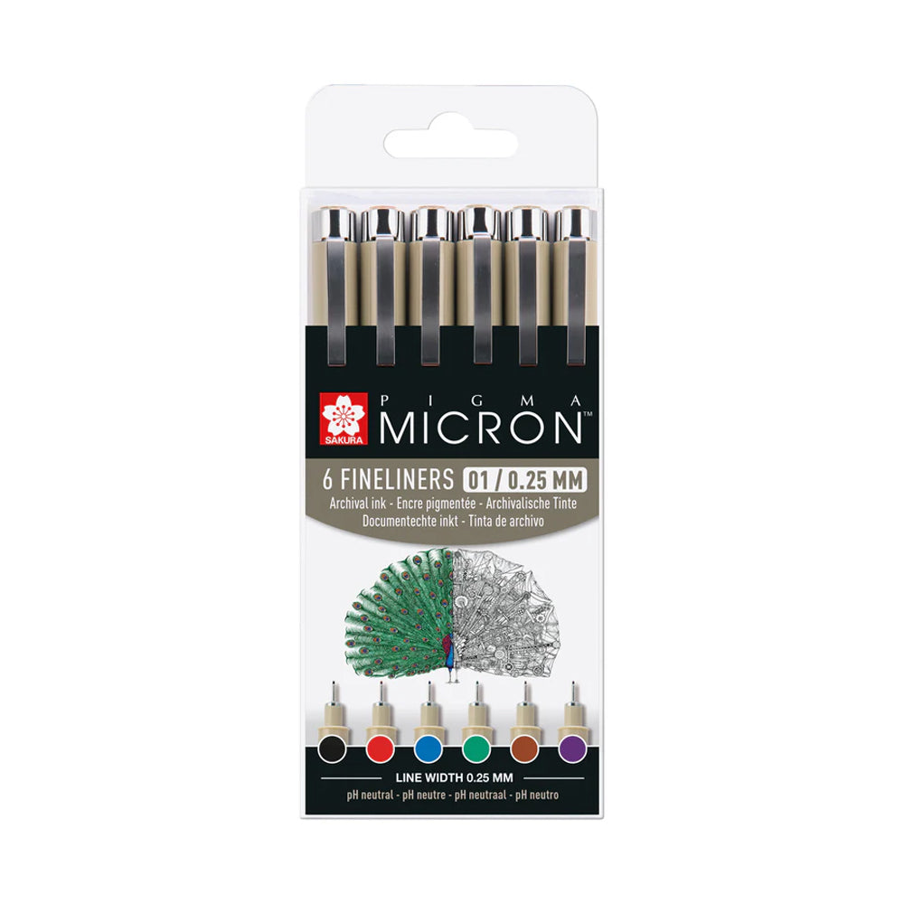 Sakura Pigma Micron 01 tušinukų rinkinys, 6 spalvos