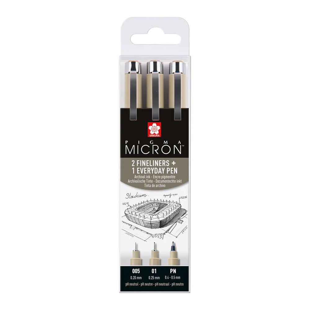Sakura Pigma Micron Fineliner Set Architecture, 3 Pens