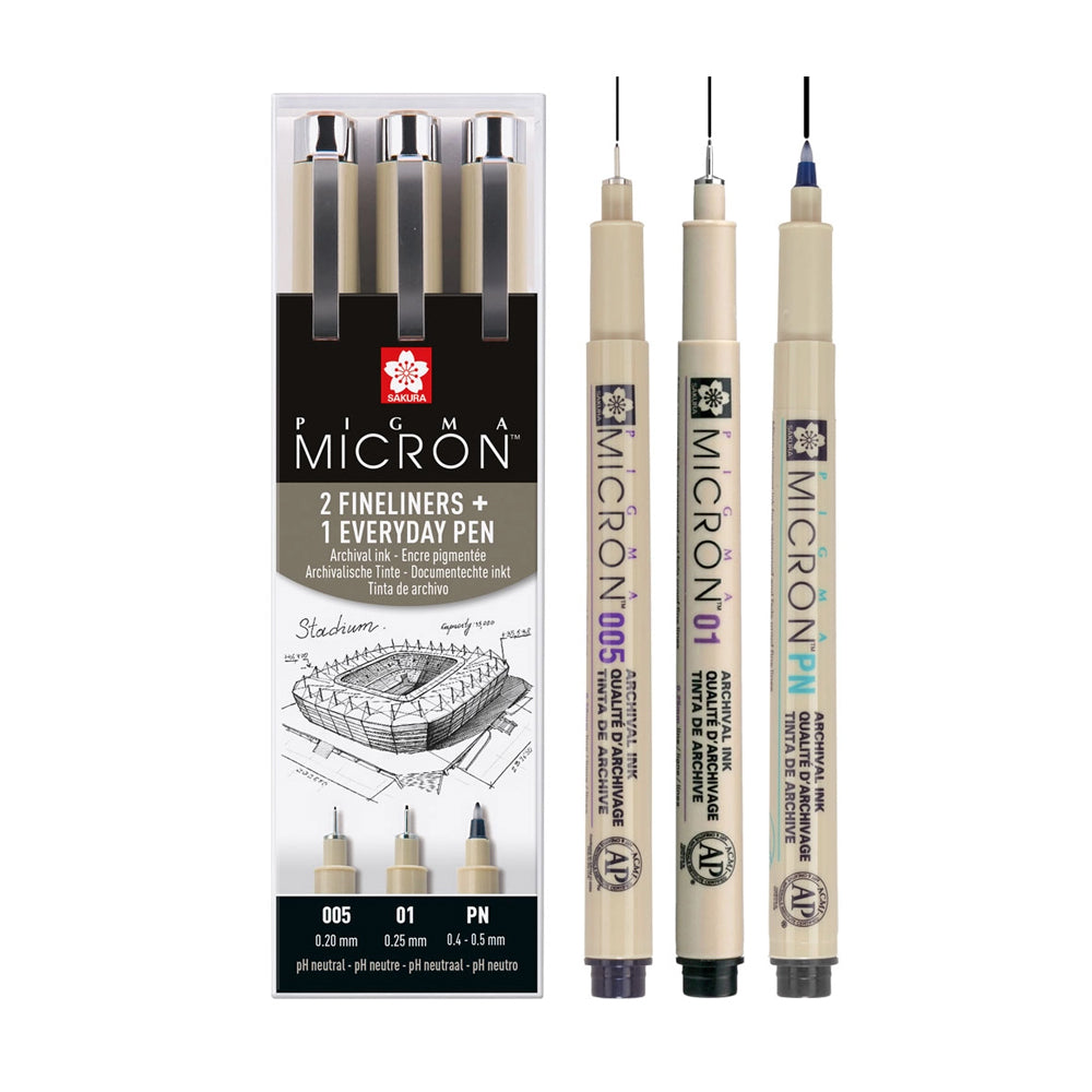Sakura Pigma Micron Fineliner Set Architecture, 3 Pens