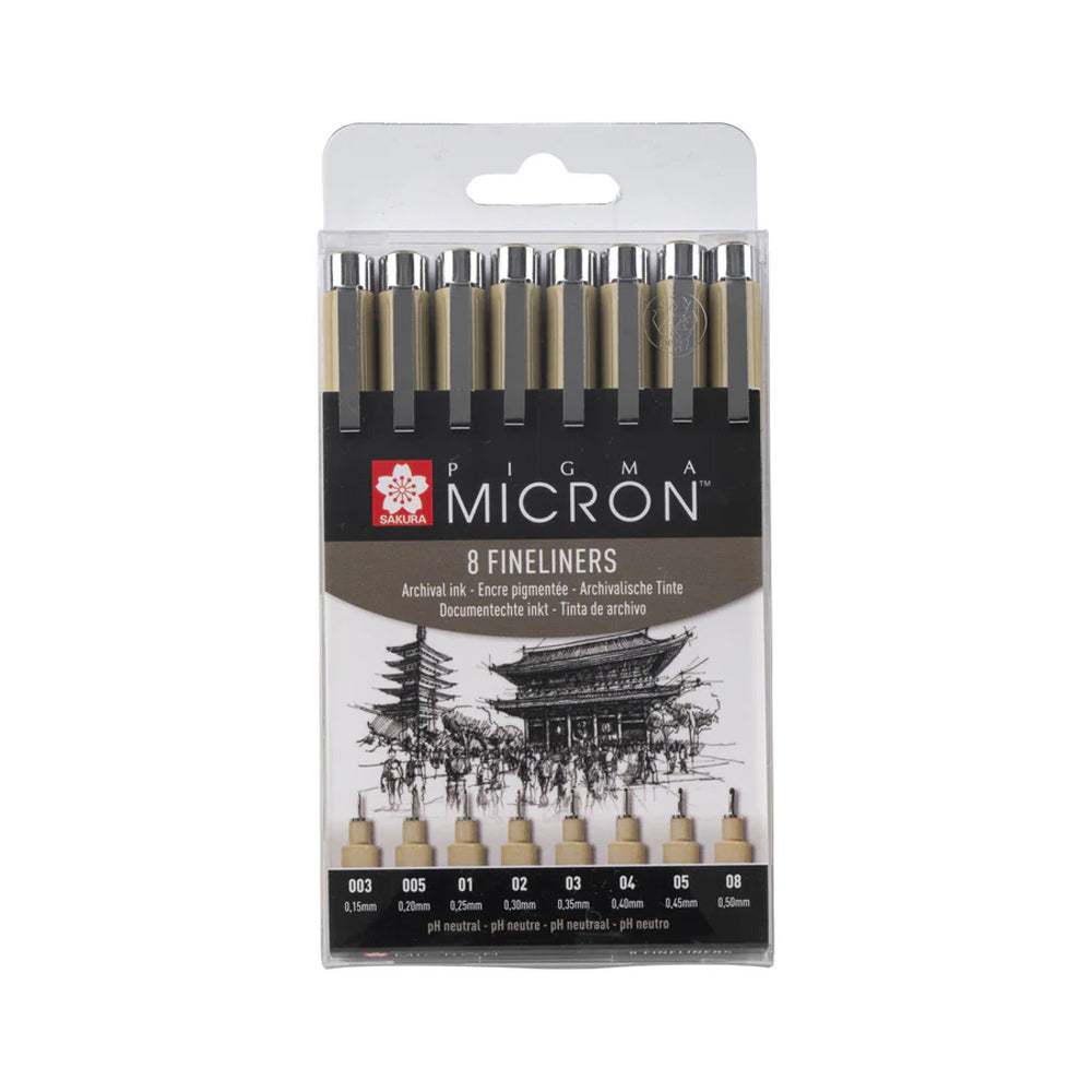 Sakura Pigma Micron juodų tušinukų rinkinys, 8 tušinukai