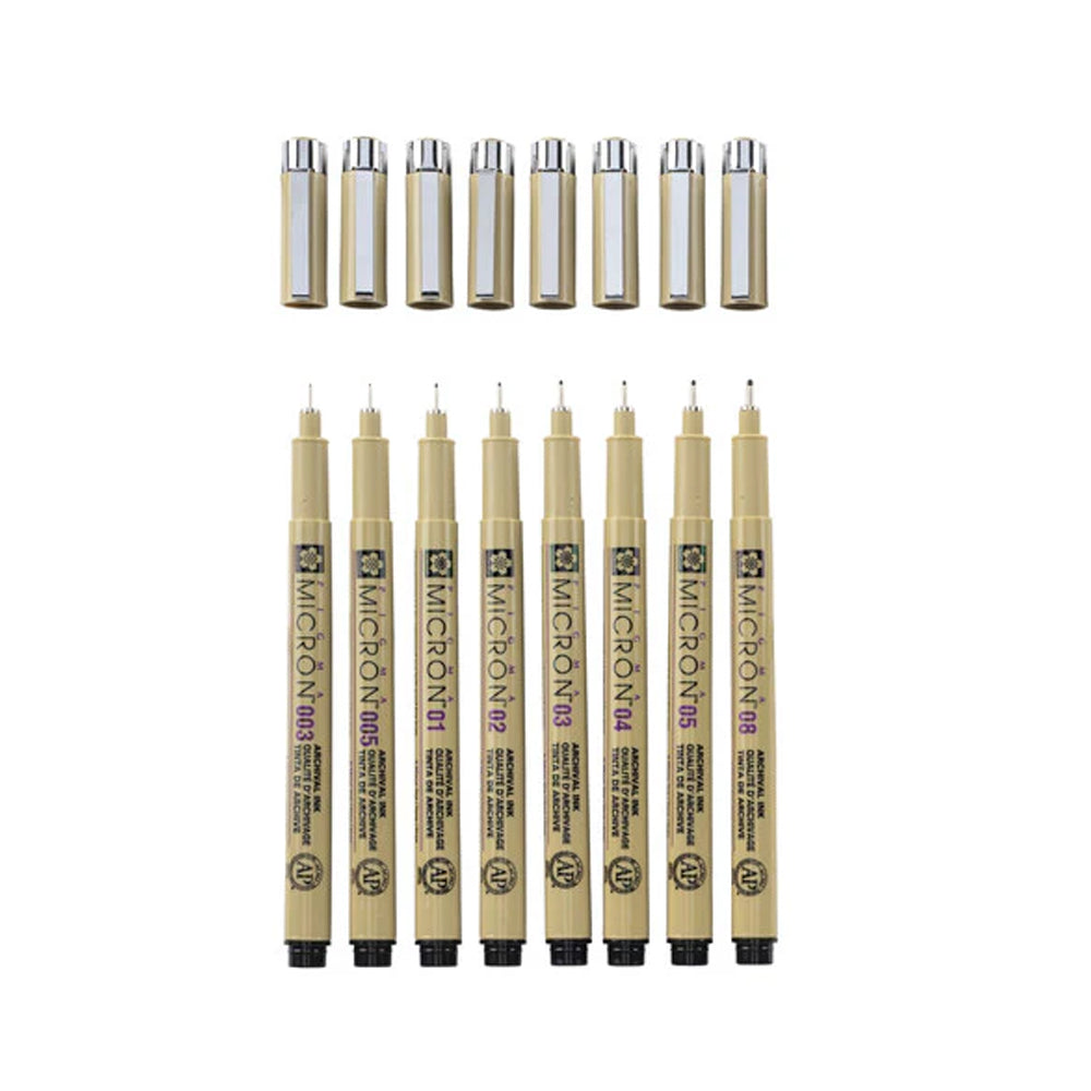 Sakura Pigma Micron juodų tušinukų rinkinys, 8 tušinukai