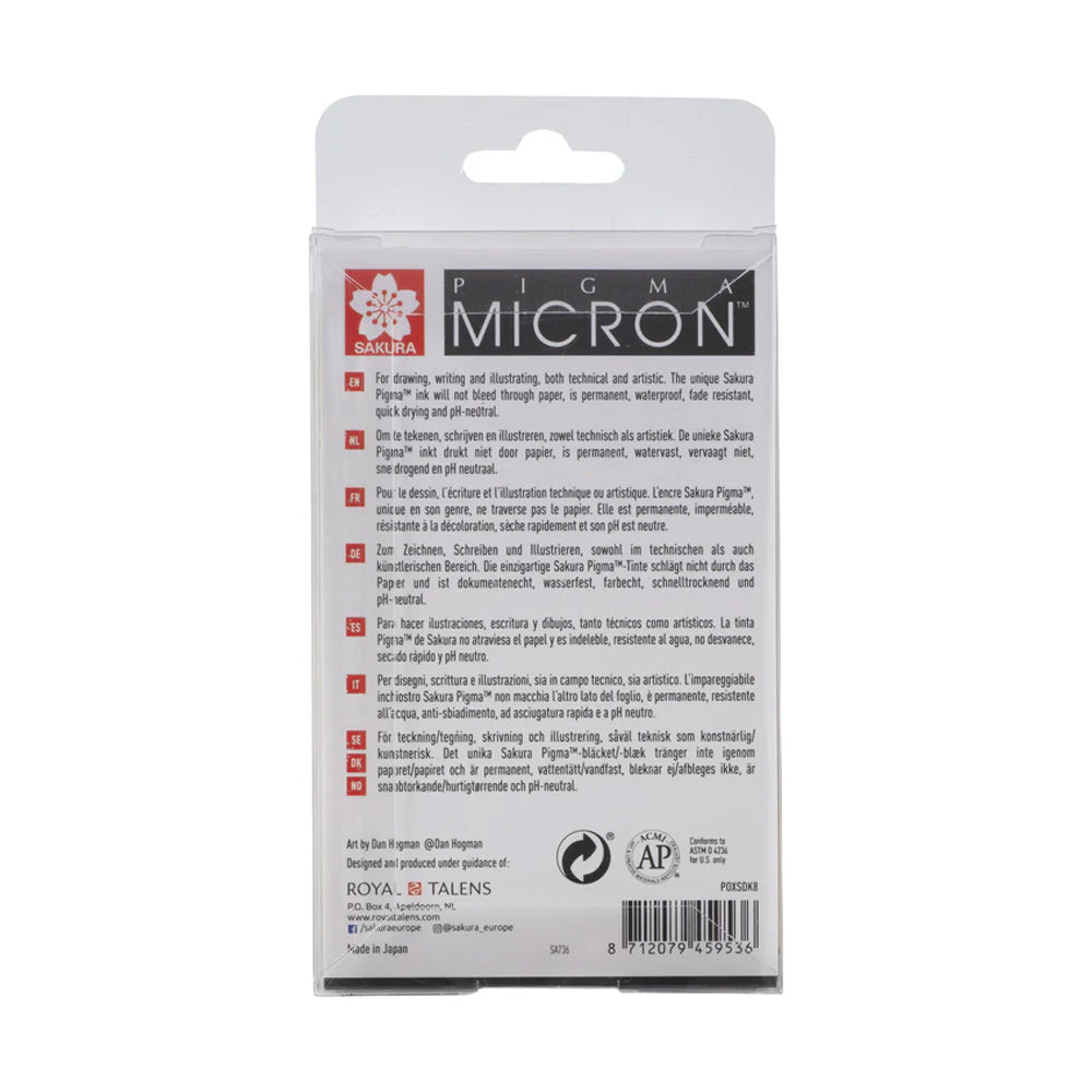 Sakura Pigma Micron juodų tušinukų rinkinys, 8 tušinukai