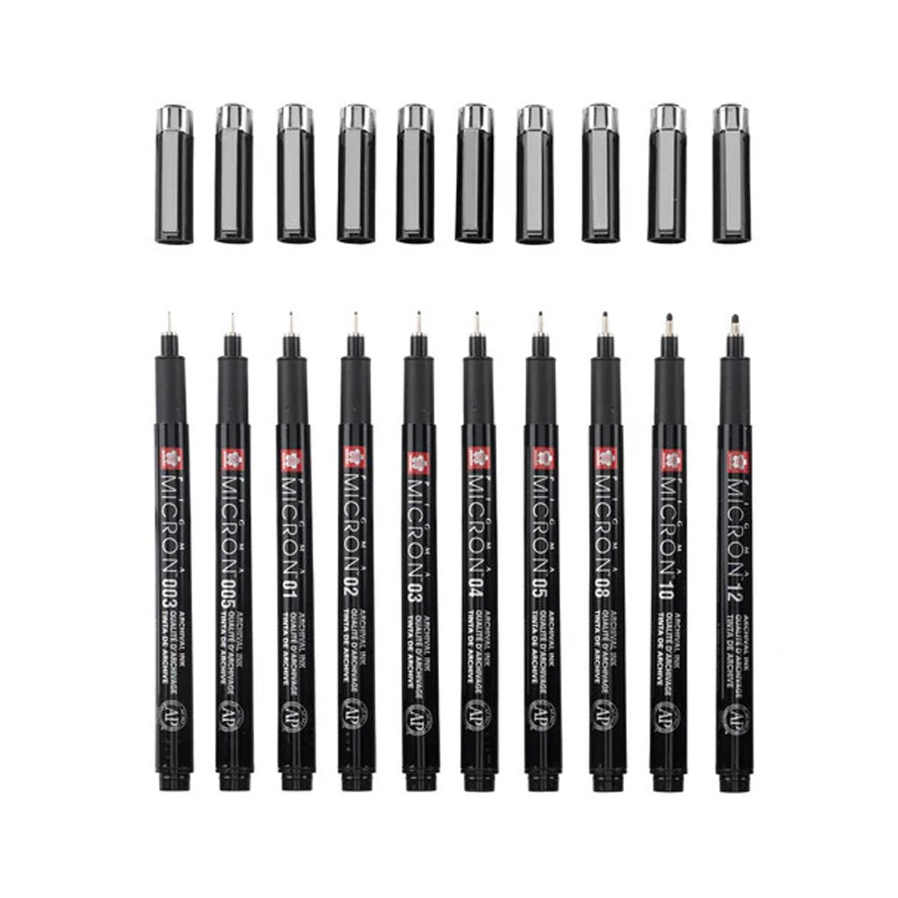 Sakura Pigma Micron Black Edition Set, 10 Pens + Pen Case