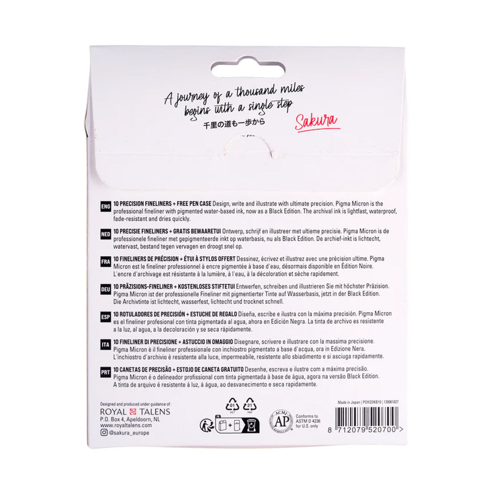 Sakura Pigma Micron Black Edition Set, 10 Pens + Pen Case