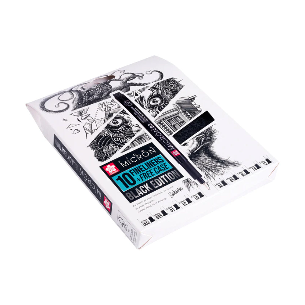 Sakura Pigma Micron Black Edition Set, 10 Pens + Pen Case