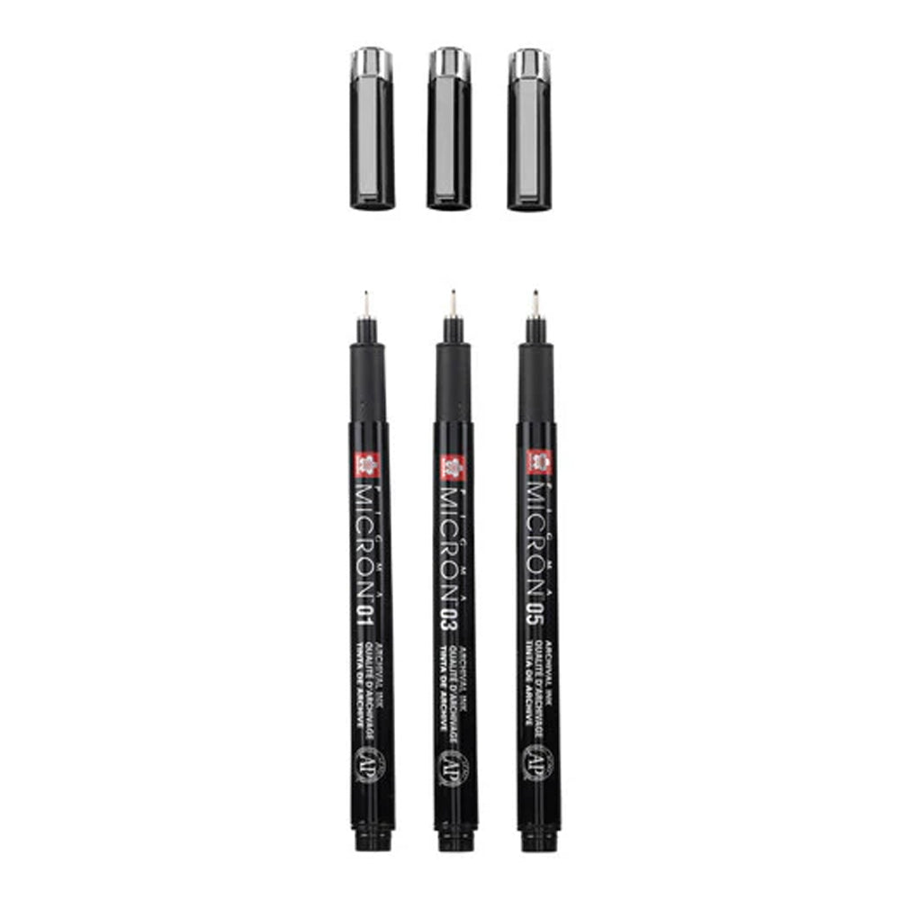 Sakura Pigma Micron Black Edition Set, 3 Pens + Pen Case
