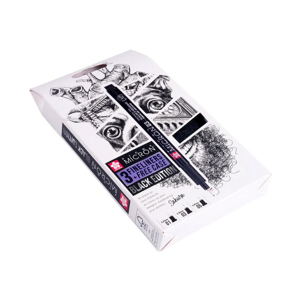Sakura Pigma Micron Black Edition Set, 3 Pens + Pen Case