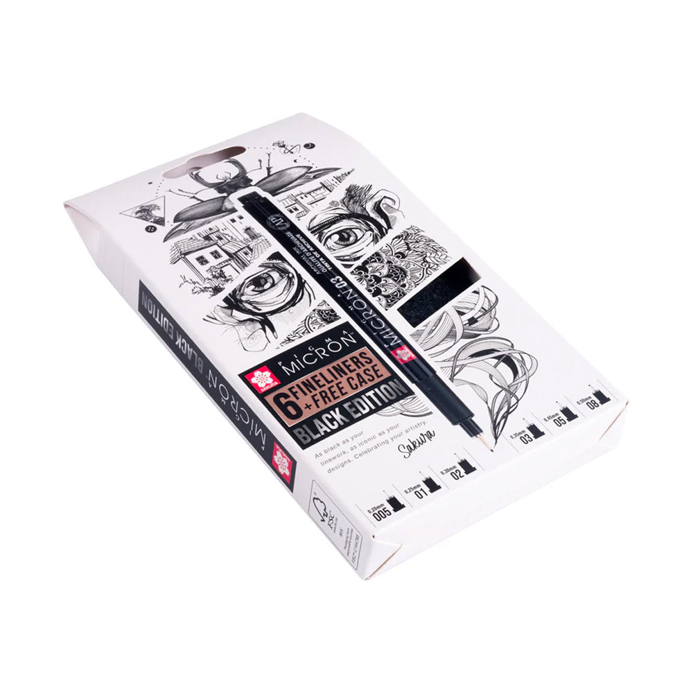 Sakura Pigma Micron Black Edition Set, 6 Pens + Pen Case