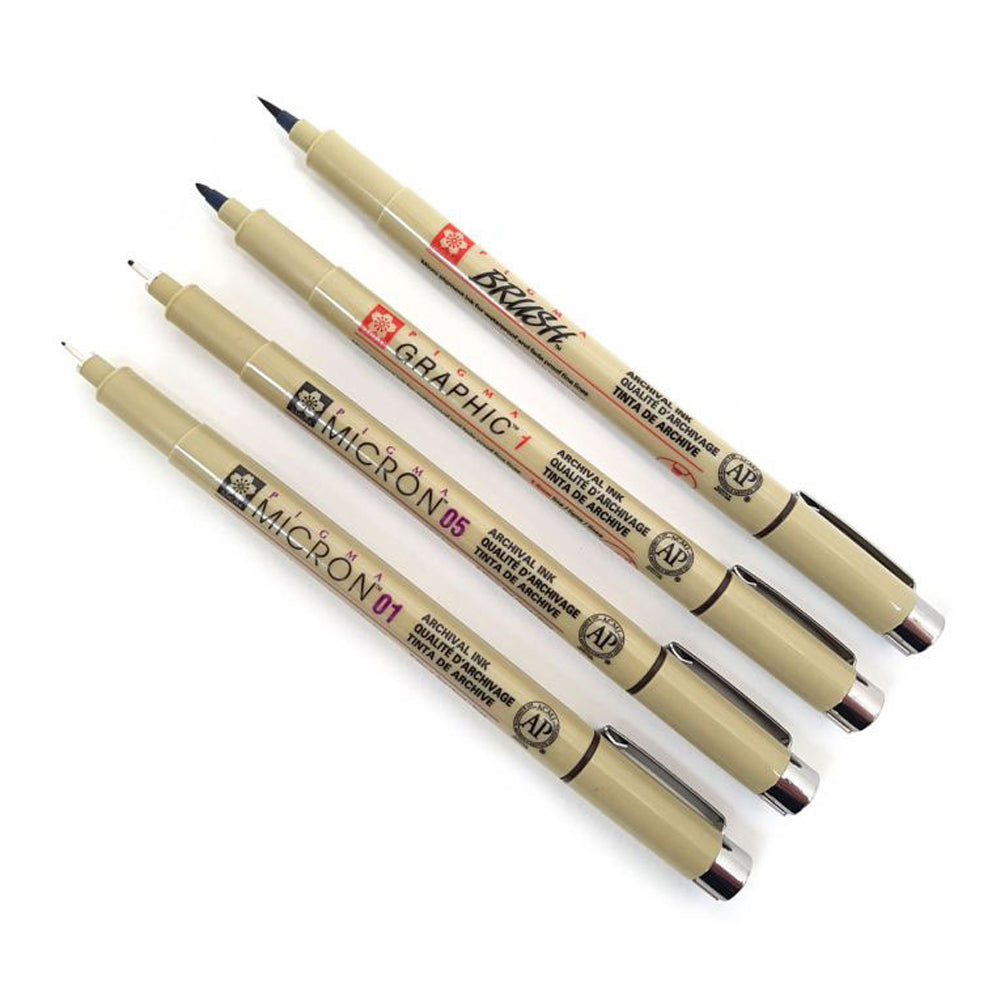 Sakura Pigma Micron Fineliner Sepia Set Manga, 4 Pens