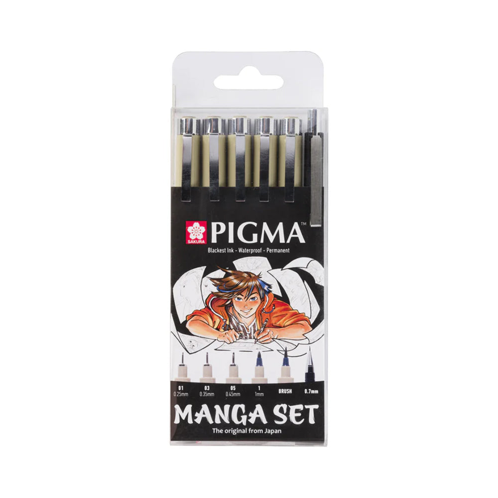 Sakura Pigma Micron Fineliner Set Manga, 6 Pens