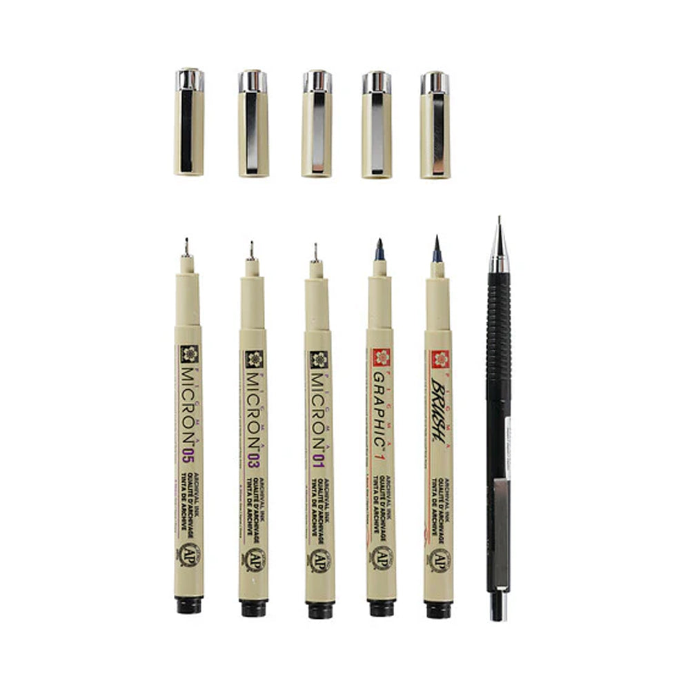 Sakura Pigma Micron Fineliner Set Manga, 6 Pens