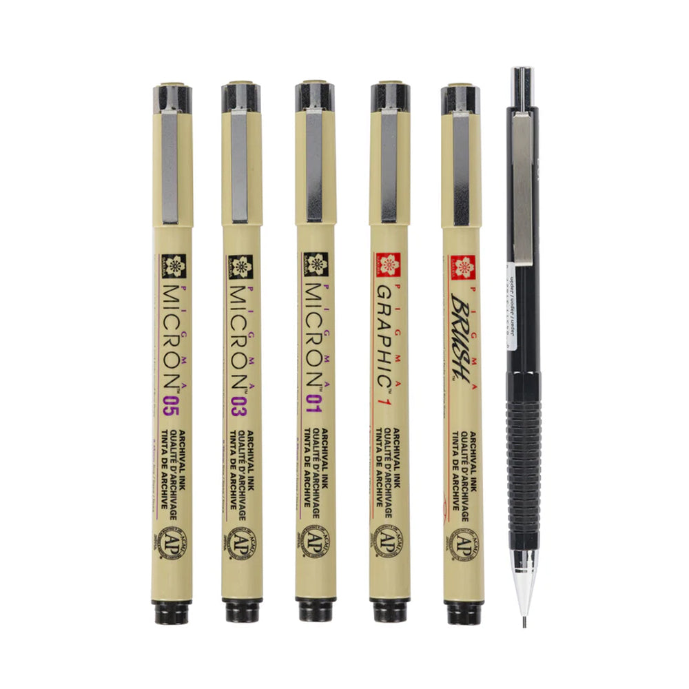 Sakura Pigma Micron Fineliner Set Manga, 6 Pens