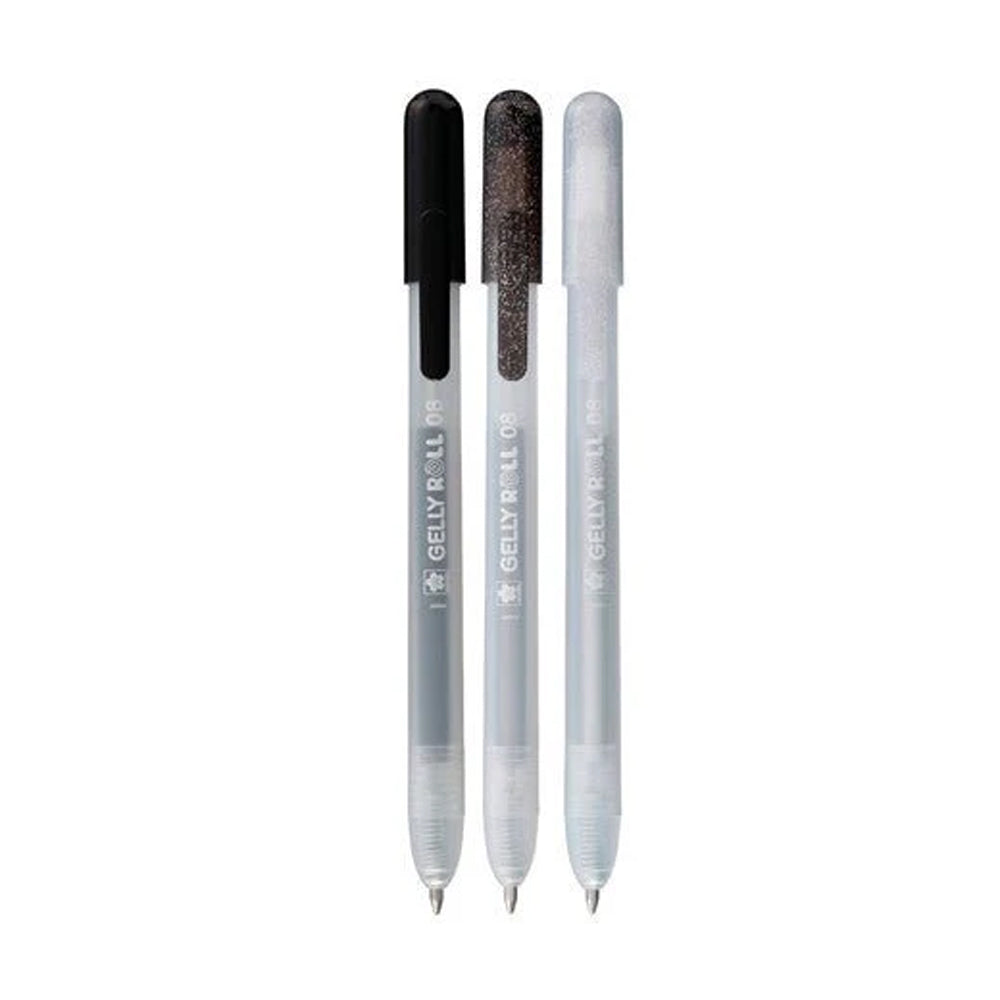 Sakura Gelly Roll Gel Pens Set, 3 pcs., Black, Silver, Metallic Black