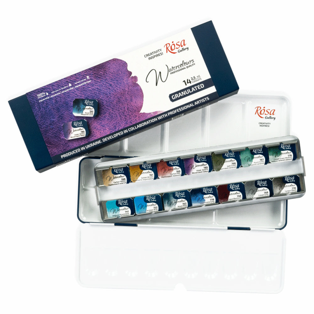 ROSA Gallery Watercolor Metal Case Set - Granulation, 14 colors