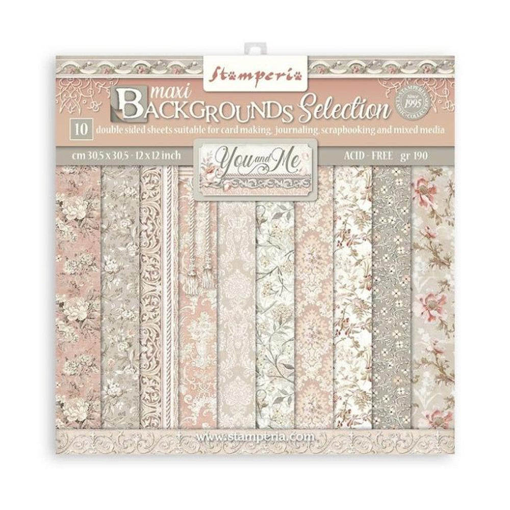 Stamperia Double-Sided Scrapbooking Paper Set - You and Me, Backgrounds Selection, 10 units