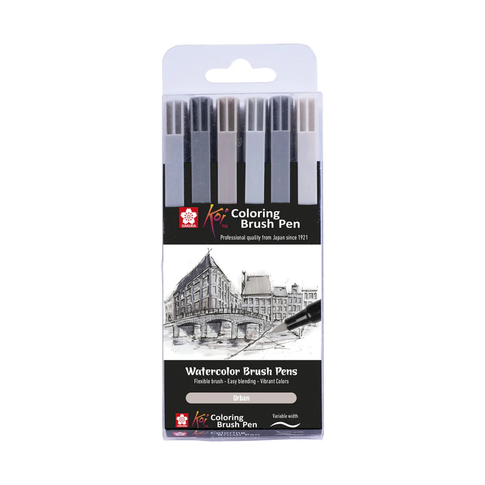 Sakura Koi Coloring Brush Pen Urban Set, 6 colours