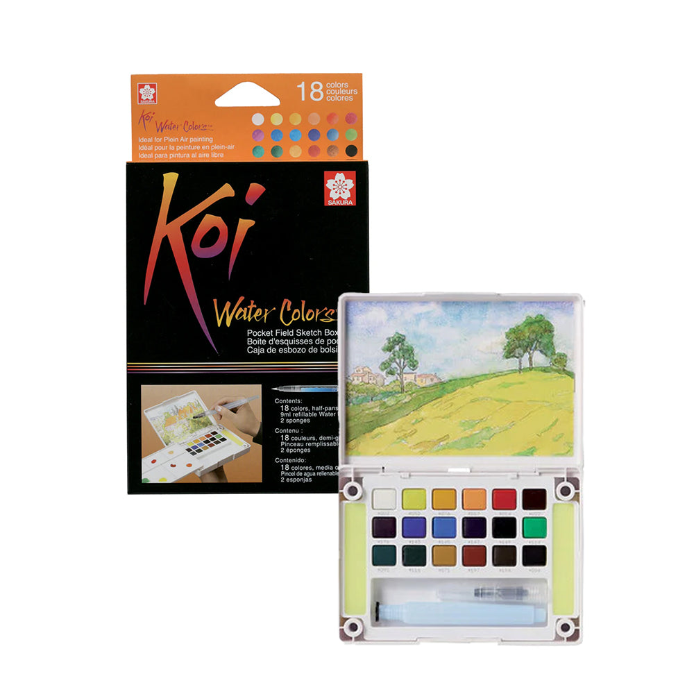 Sakura Koi Water Colors Pocket Field Sketch Box, Half-Pan, 18 colours