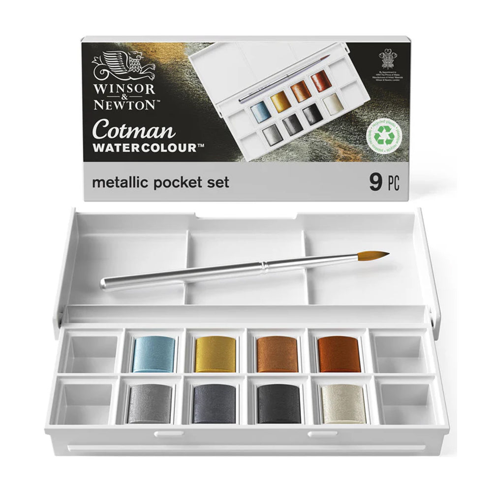 Winsor & Newton Cotman metalinių atspalvių akvarelės rinkinys, 8 spalvos, Half-Pan