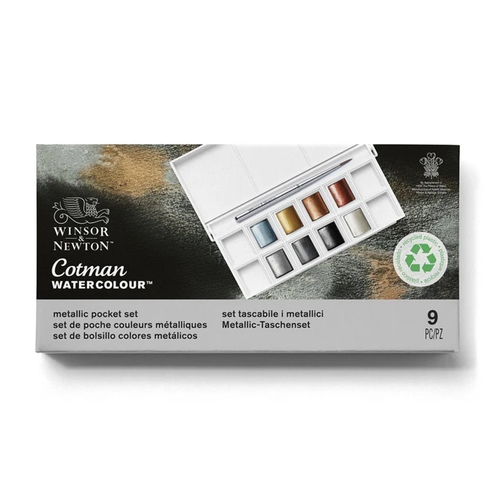 Winsor & Newton Cotman metalinių atspalvių akvarelės rinkinys, 8 spalvos, Half-Pan