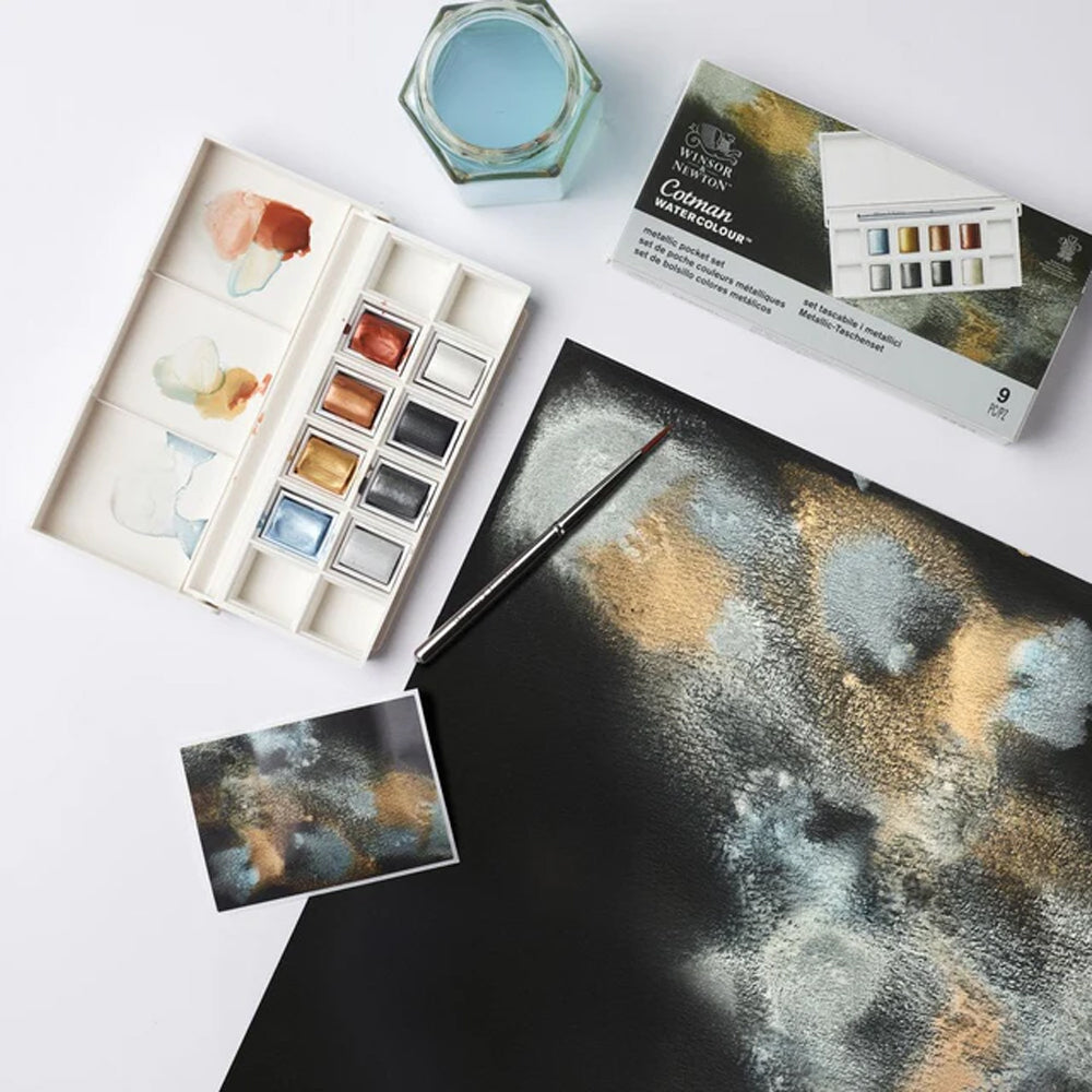 Winsor & Newton Cotman metalinių atspalvių akvarelės rinkinys, 8 spalvos, Half-Pan