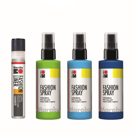 Marabu Fashion Spray COOL DENIM purškiamų audinių dažų rinkinys, 3x100 ml, 1x25 ml