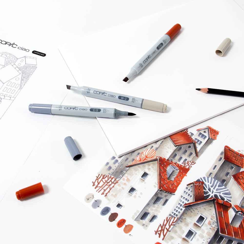 Copic Ciao Layer & Mix Architect markerių ir popieriaus rinkinys pradedantiesiems