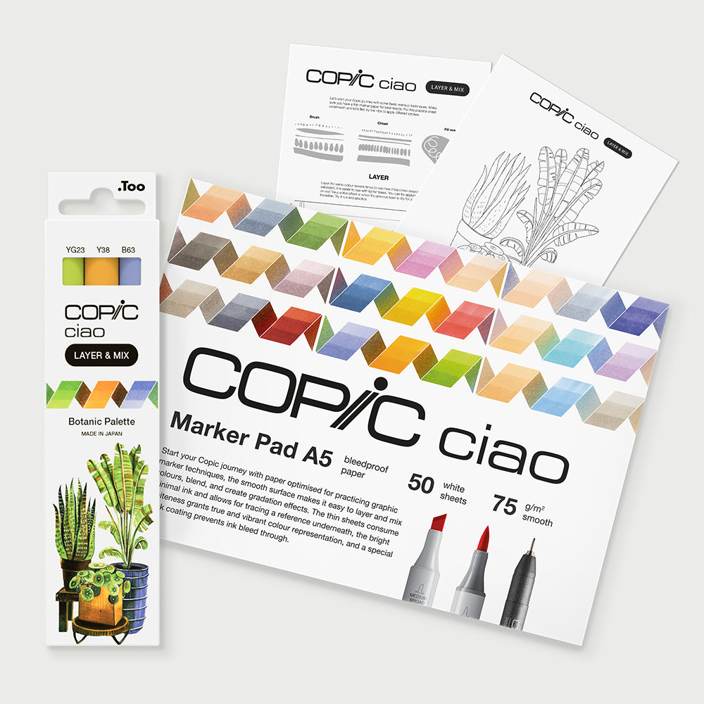 Copic Ciao Layer & Mix Botanic markerių ir popieriaus rinkinys pradedantiesiems