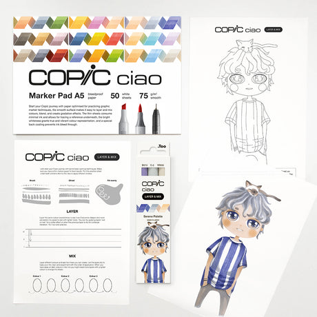 Copic Ciao Layer & Mix Serene markerių ir popieriaus rinkinys pradedantiesiems