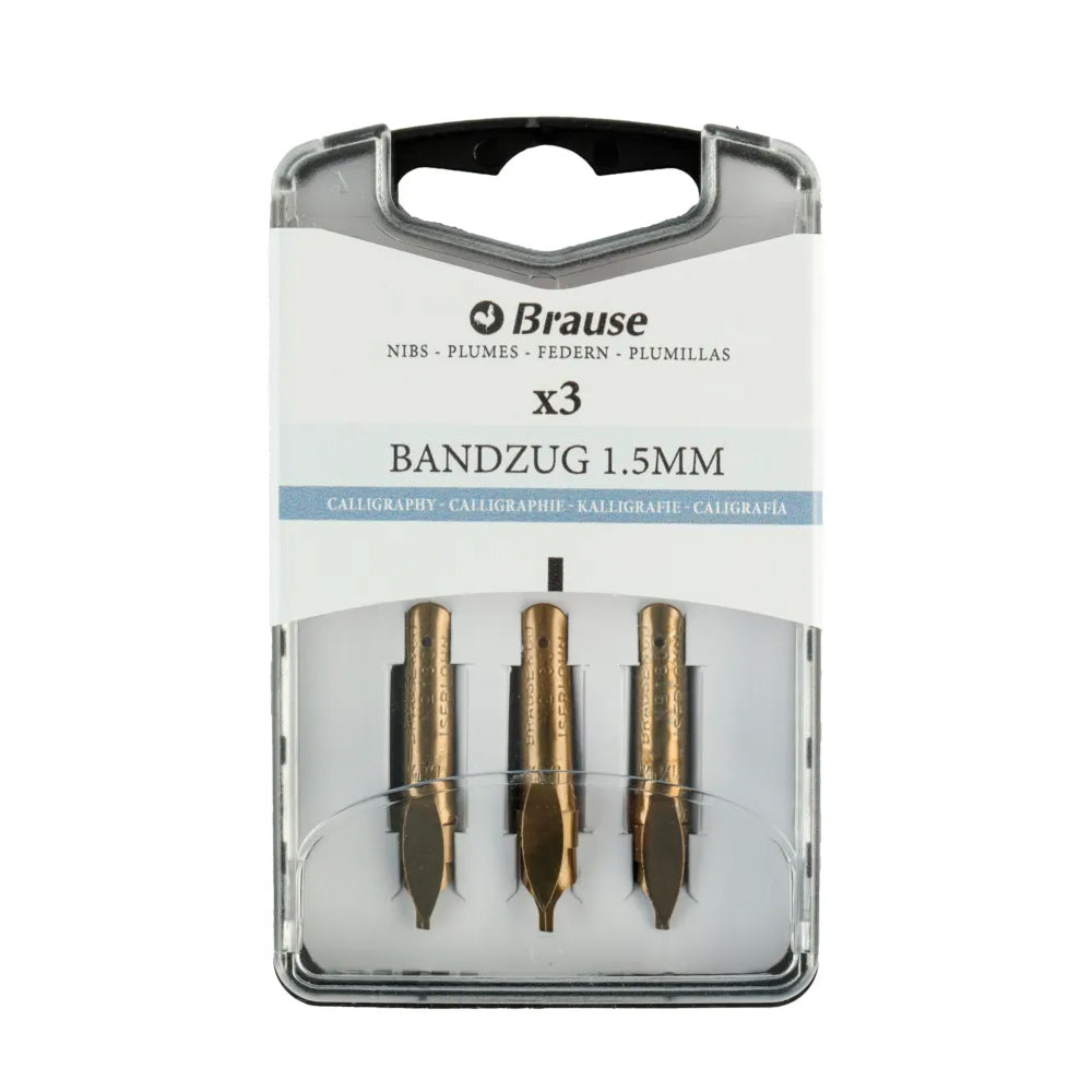 Brause Calligraphy Nibs for Nib Holders, Bandzug 1.5 mm, 3 pcs.