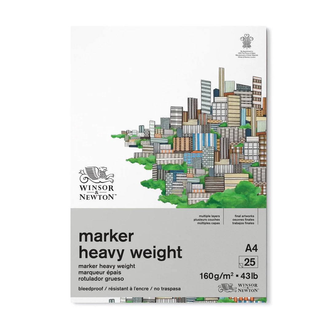 Winsor & Newton Heavyweight Bleedproof popieriaus bloknotas piešimui su markeriais, 160 gsm