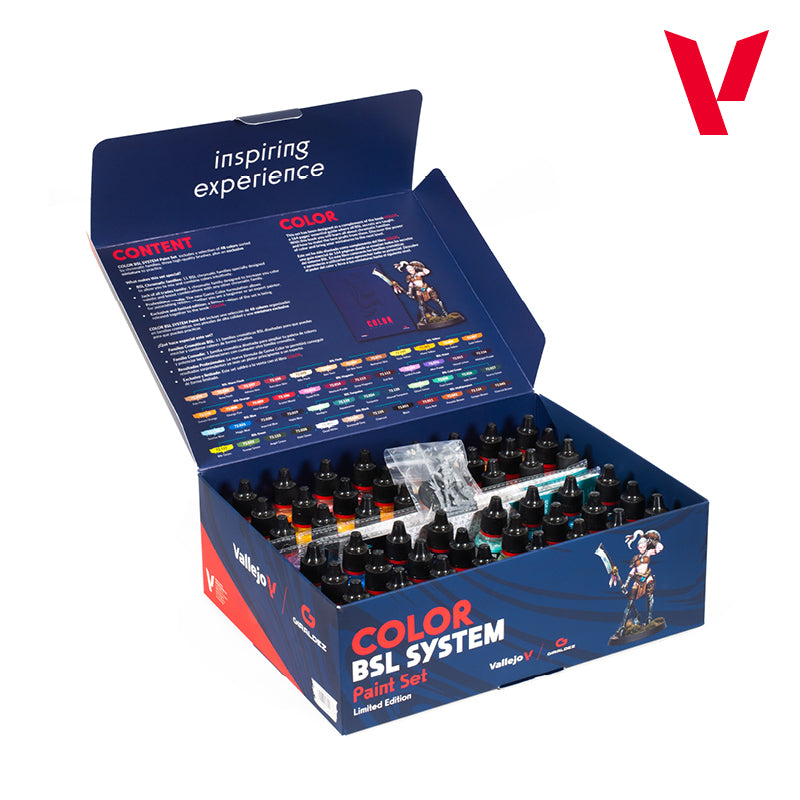 Vallejo Color BSL System dažų rinkinys, 48x18 ml + 3x teptukai + 1x miniatiūra