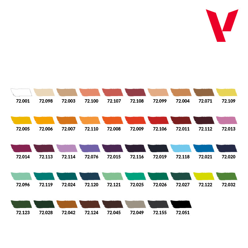 Vallejo Color BSL System dažų rinkinys, 48x18 ml + 3x teptukai + 1x miniatiūra