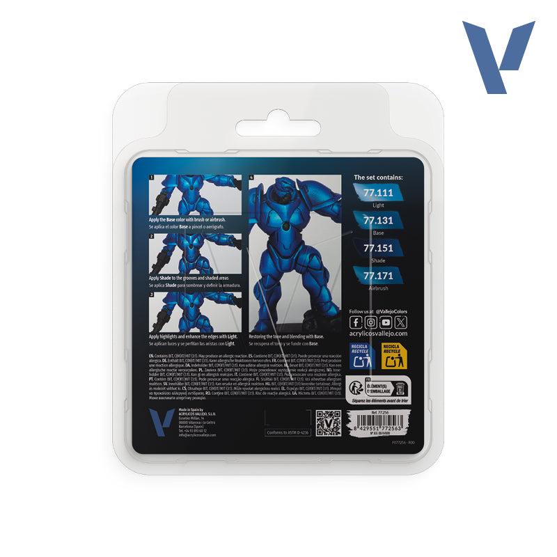 Vallejo True Metallic Metal Sapphire Blue Acrylic Paint Set, 4x18 ml