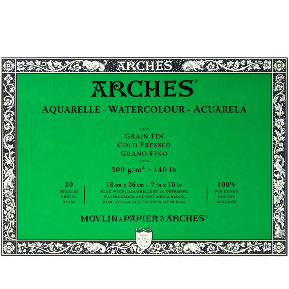 Arches akvarelinio popieriaus blokas, Cold Pressed, 300 gsm, 100 % medvilnė, 20 lapų