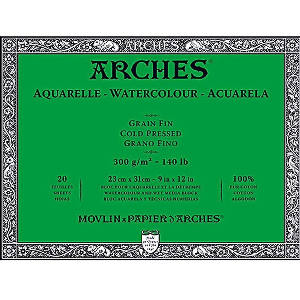 Arches akvarelinio popieriaus blokas, Cold Pressed, 300 gsm, 100 % medvilnė, 20 lapų