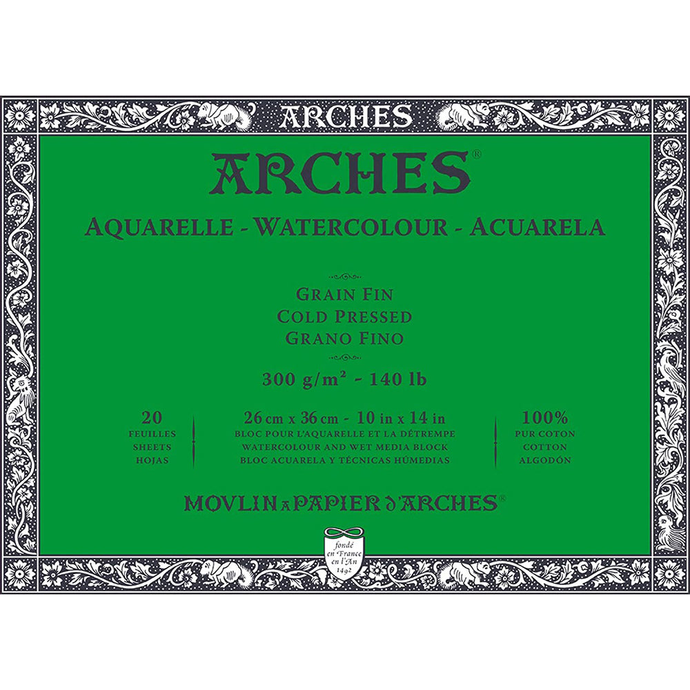 Arches akvarelinio popieriaus blokas, Cold Pressed, 300 gsm, 100 % medvilnė, 20 lapų