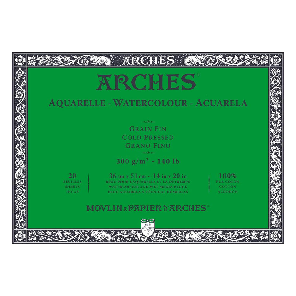Arches akvarelinio popieriaus blokas, Cold Pressed, 300 gsm, 100 % medvilnė, 20 lapų