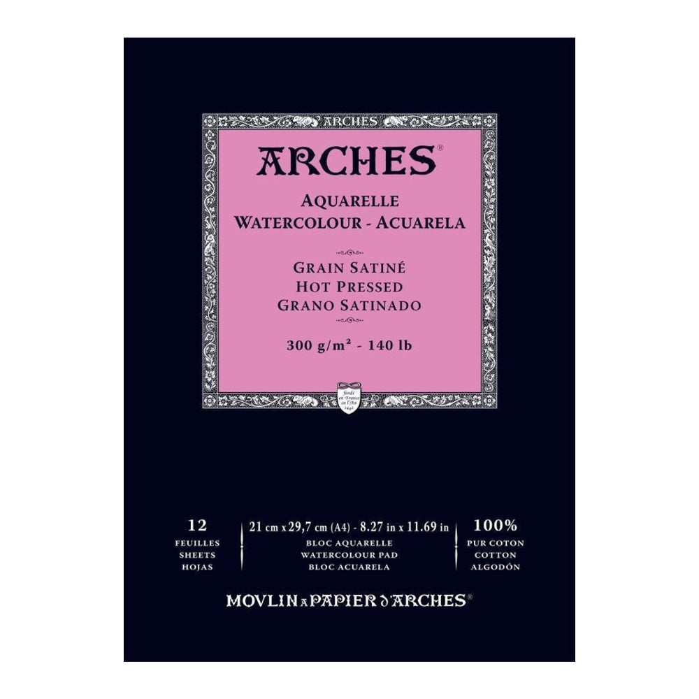 Arches Hot Pressed Watercolour Paper Pad, 100 % Cotton, 12 Sheets