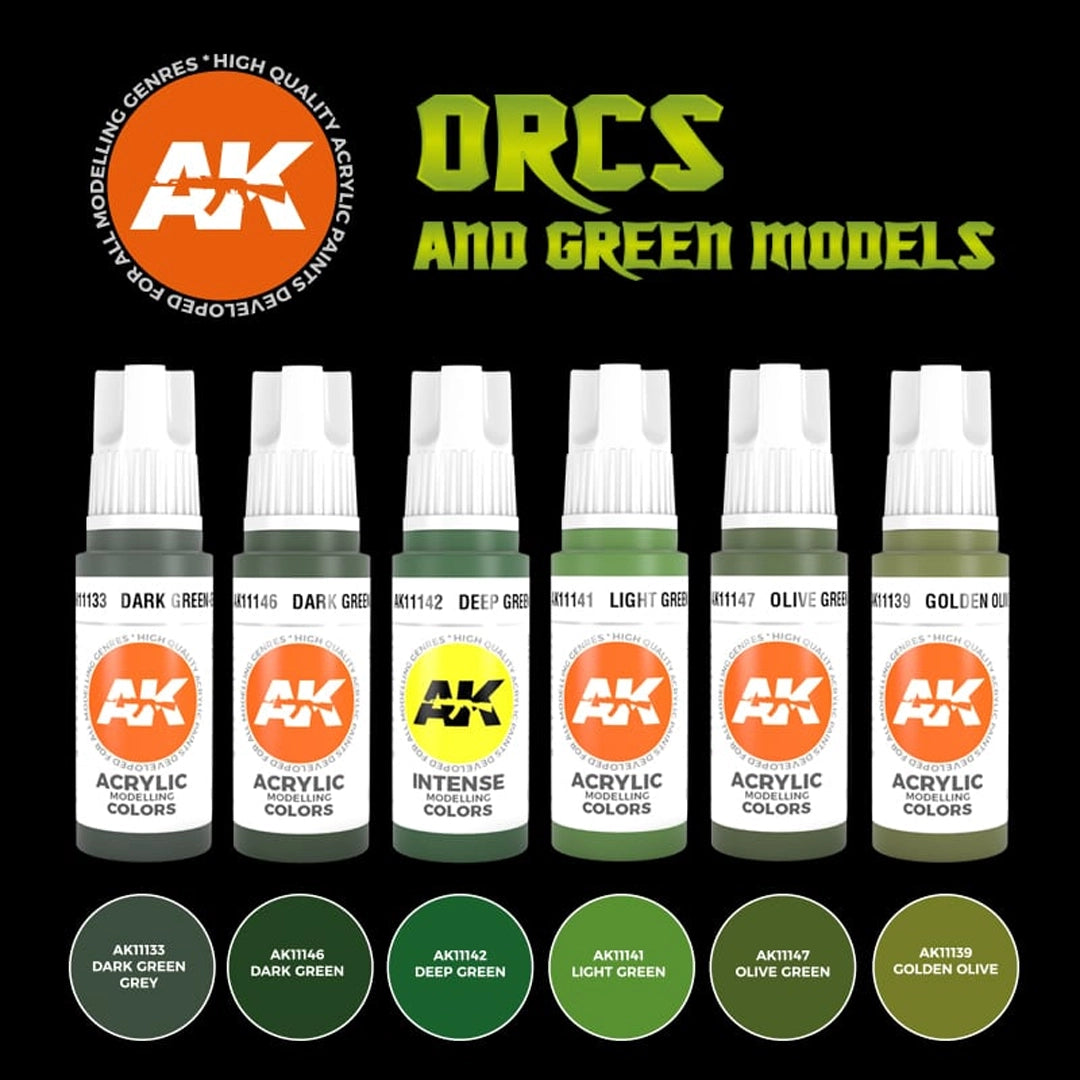 AK Interactive 3GEN Orcs and Green Models Acrylic Paint Set, 6x17 ml