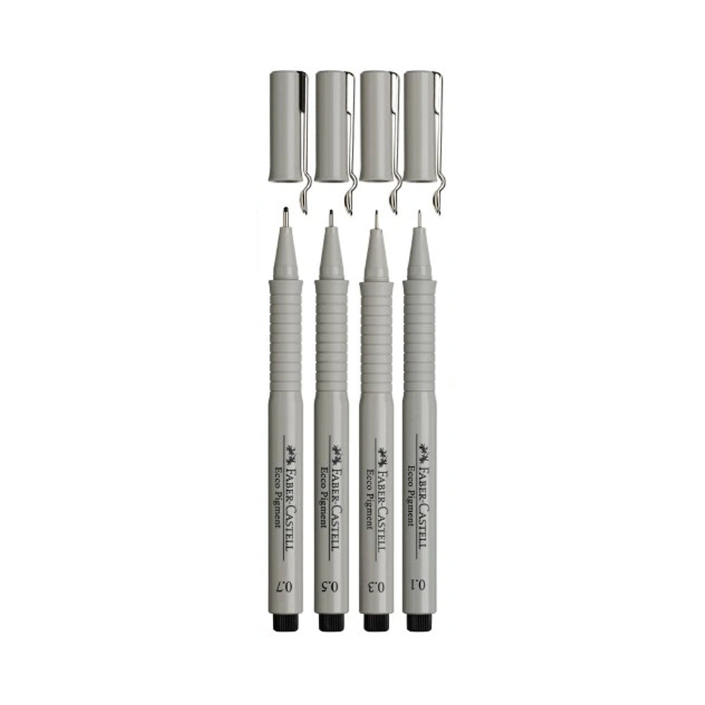 Faber-Castell Ecco Pigment grafinių rašiklių rinkinys, 4 vnt., juodos spalvos