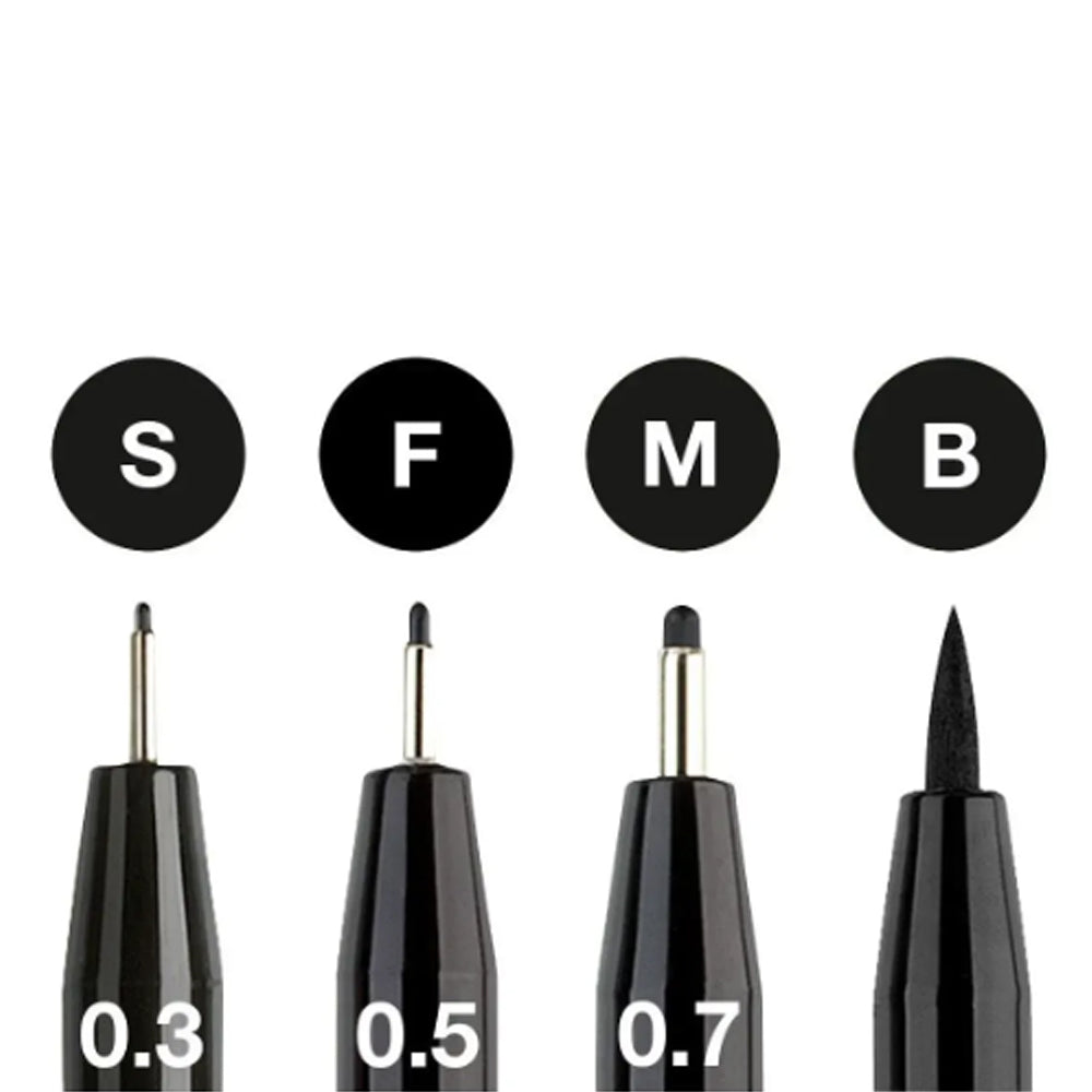 Faber-Castell Pitt Artist India Ink rašiklių piešimui rinkinys, 4 vnt., juodos spalvos, S, F, M, B