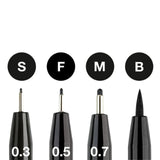 Faber-Castell Pitt Artist India Ink rašiklių piešimui rinkinys, 4 vnt., juodos spalvos, S, F, M, B