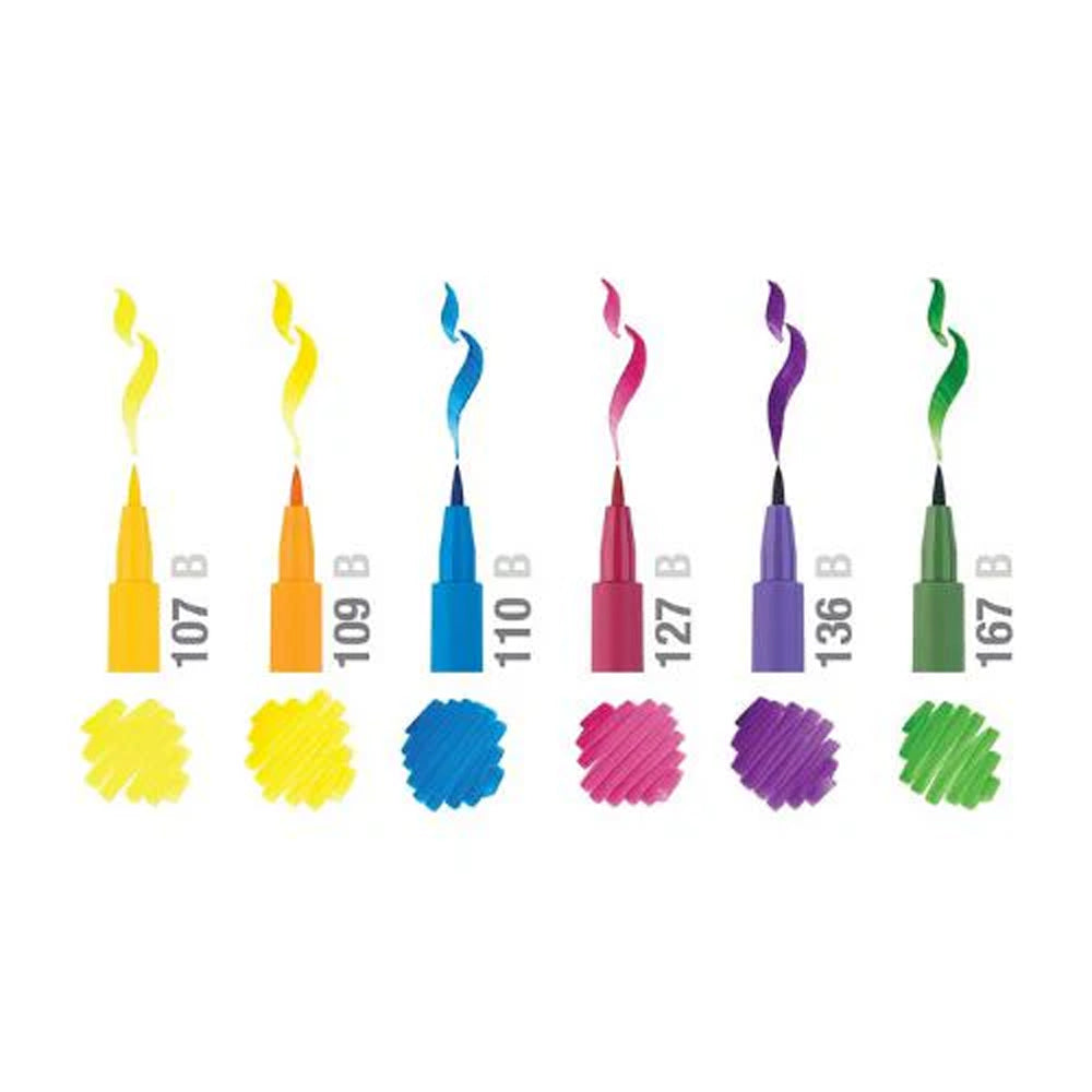 Faber-Castell Pitt Artist India Ink Basic teptukinių rašiklių piešimui rinkinys, 6 vnt., įvairių spalvų