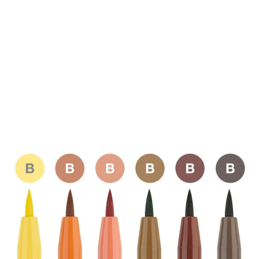 Faber-Castell Pitt Artist India Ink Terra teptukinių rašiklių piešimui rinkinys, 6 vnt., įvairių spalvų
