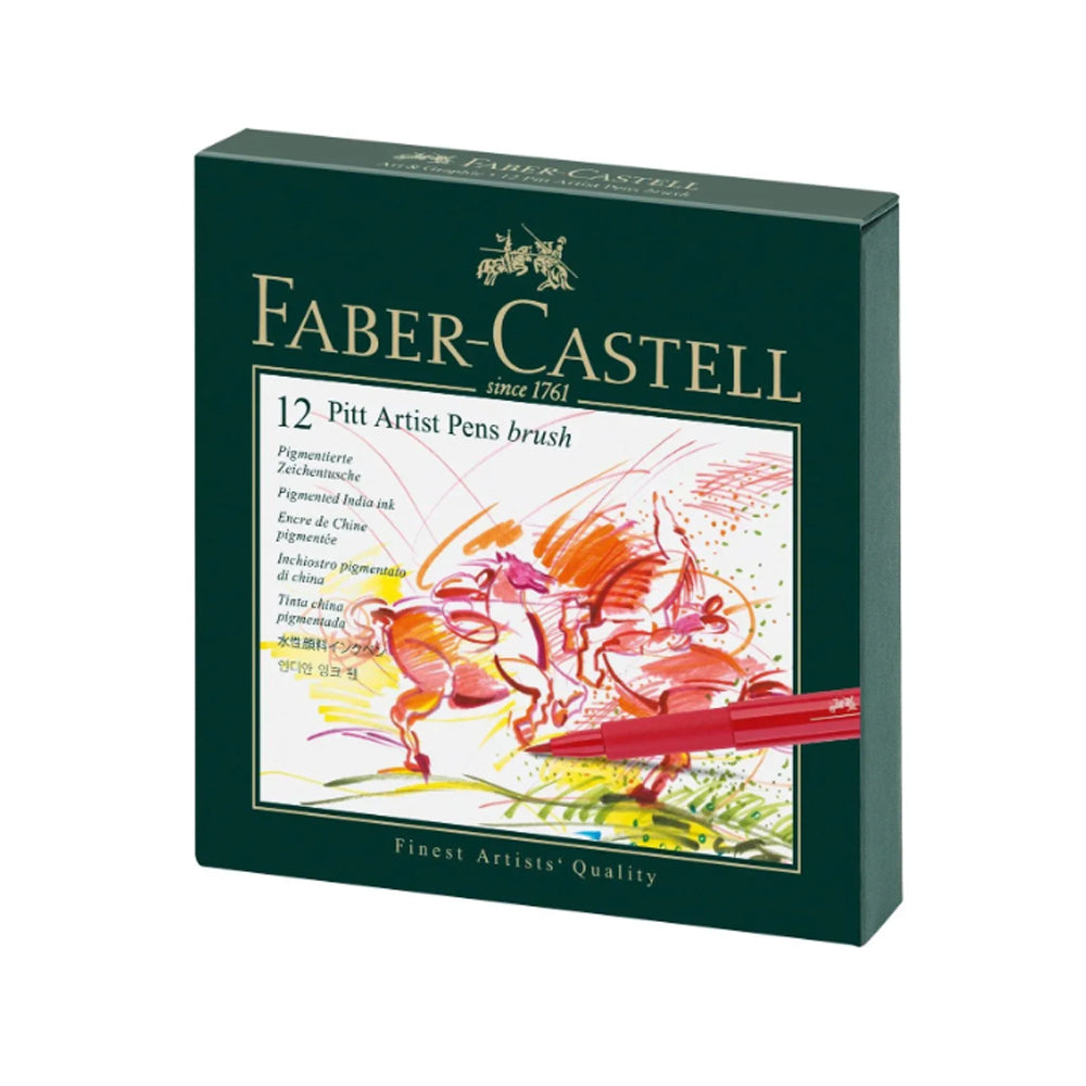 Faber-Castell Pitt Artist India Ink teptukinių rašiklių rinkinys, 12 vnt., įvairių spalvų