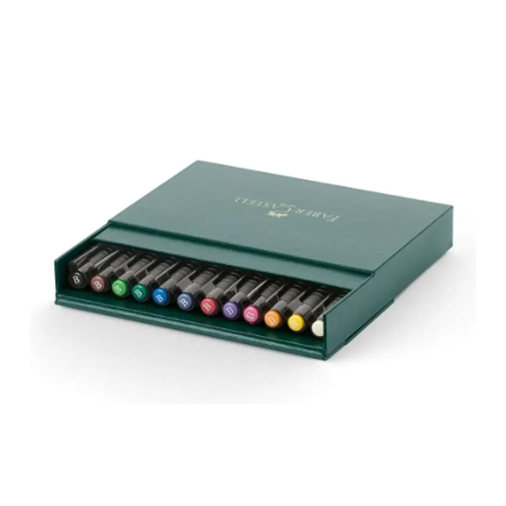 Faber-Castell Pitt Artist India Ink teptukinių rašiklių rinkinys, 12 vnt., įvairių spalvų