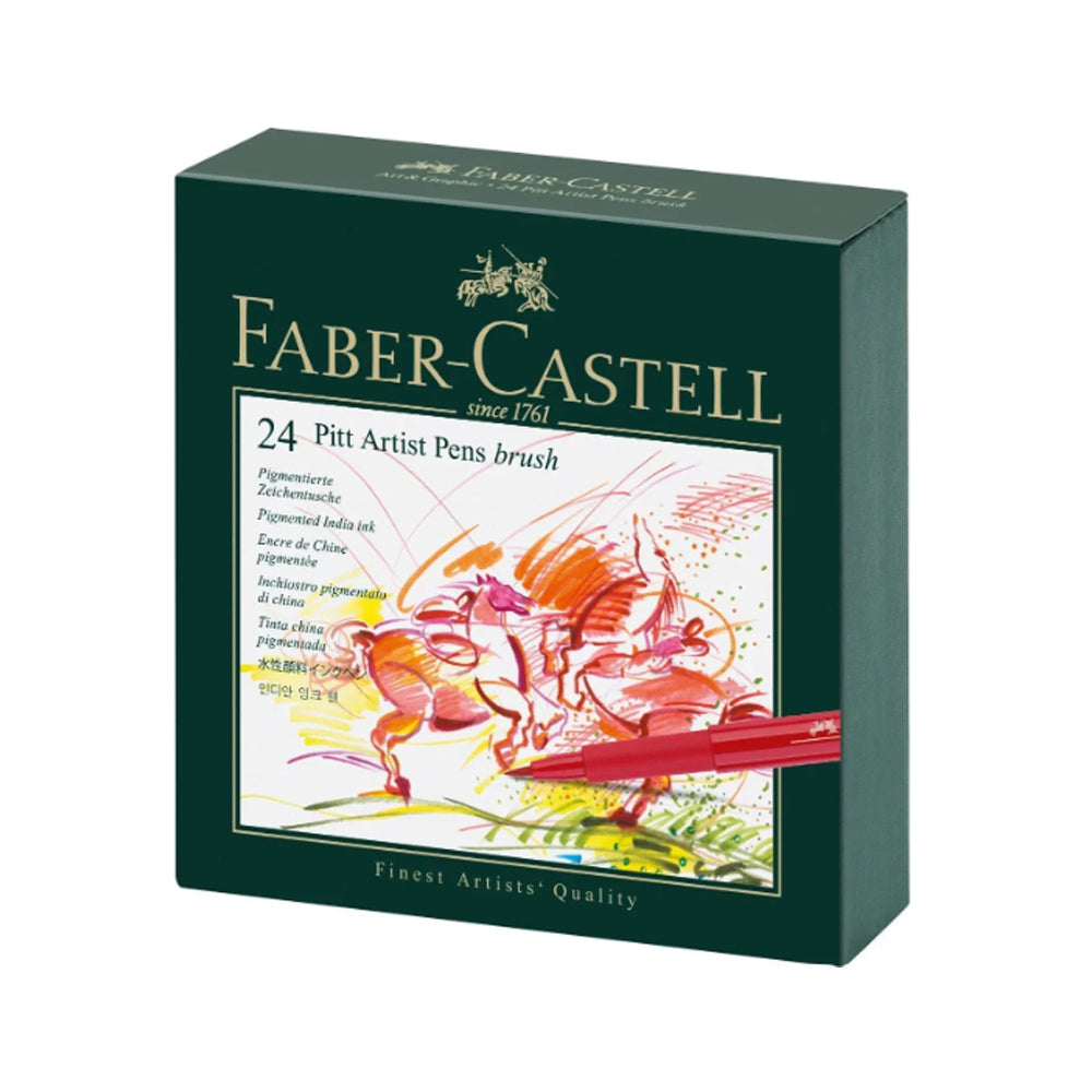 Faber-Castell Pitt Artist India Ink teptukinių rašiklių rinkinys, 24 vnt., įvairių spalvų